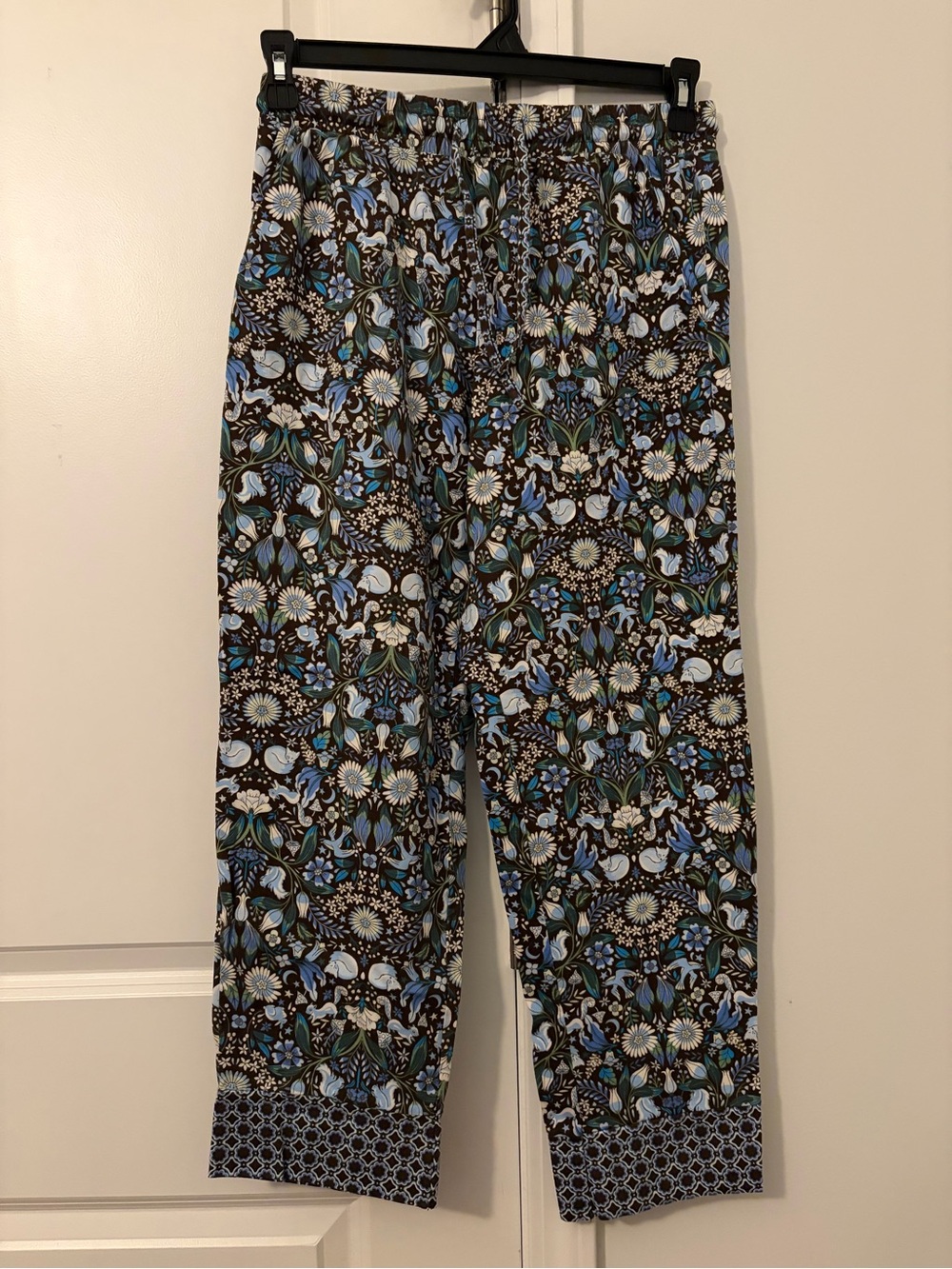 Vera Bradley Blue Floral Bird Cat Pajama Pants Women's Size Medium M Sleepwear